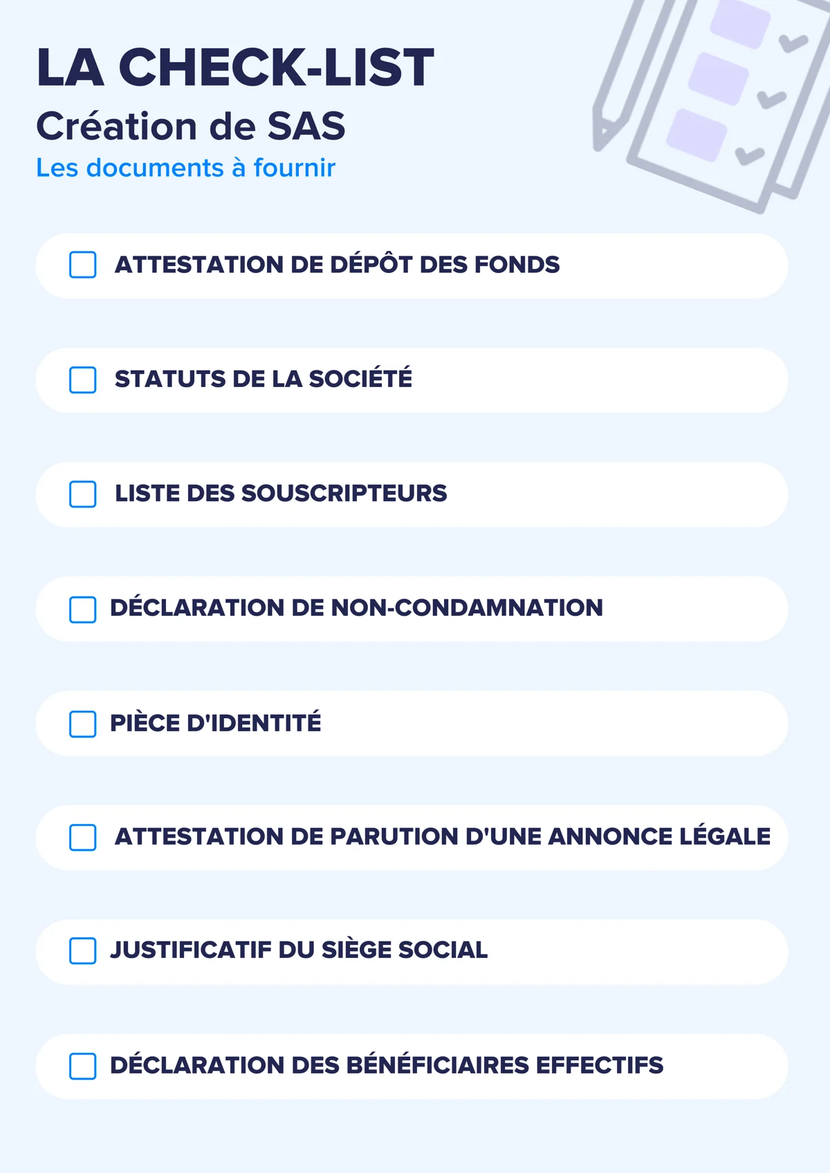 Check list documents création SAS